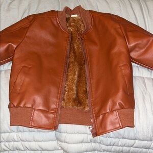 Kids Brown Faux Leather Jacket